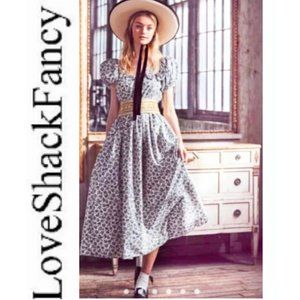 floral puff sleeve cotton-poplin midi dress